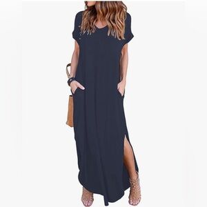 NWT - Huskary Navy Short Sleeve Maxi Dress with Pockets - Size Medium